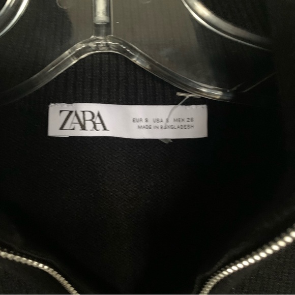 Zara 🆕 Breton Striped Marinière Sweater 1/4 Zip Parisian Chic Black Off White M - Picture 9 of 13